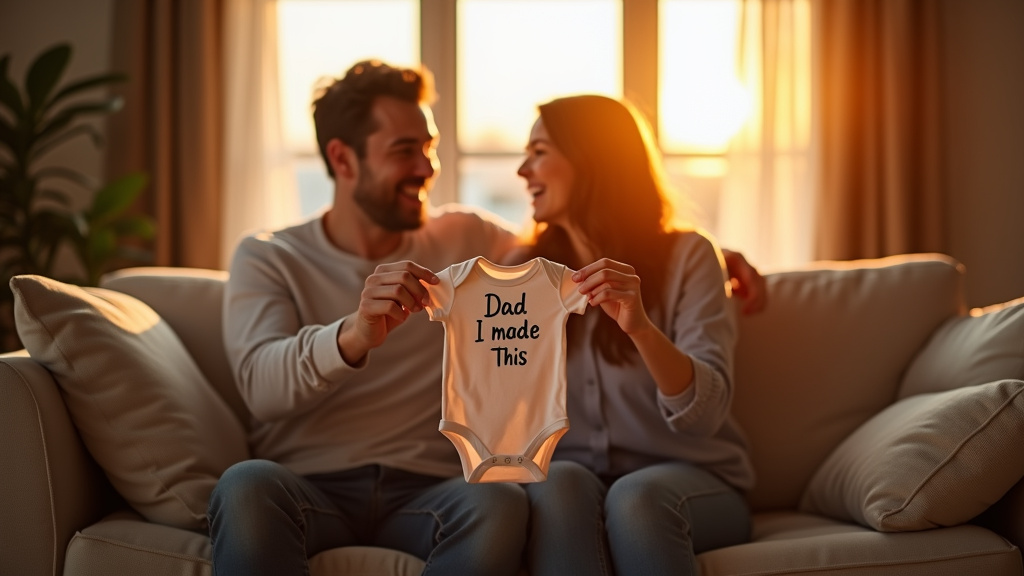 Couple annonçant la grossesse à une amie surprise avec des chaussons de bébé