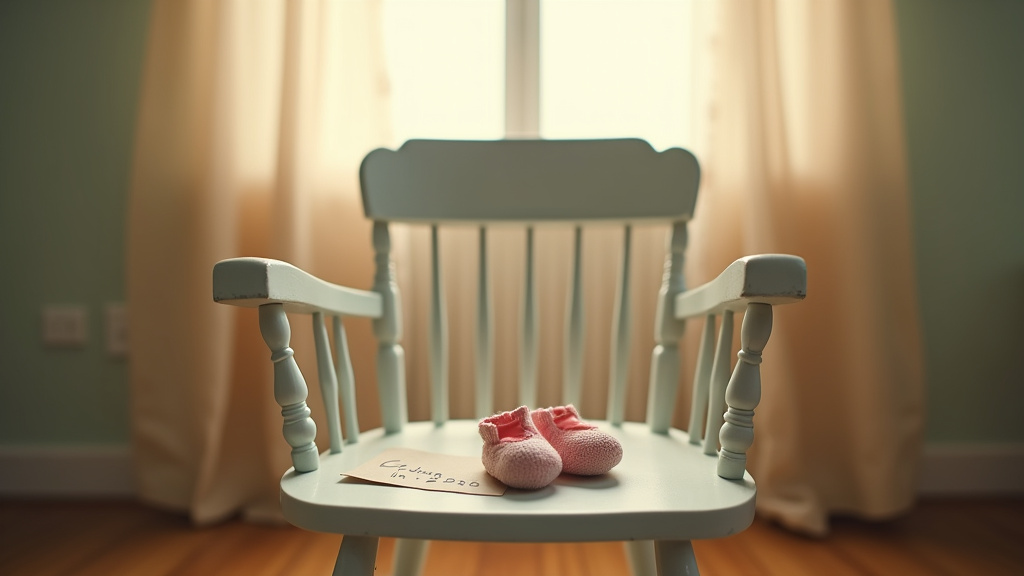 Future maman tenant des chaussons de bébé, annonçant une grossesse imminente