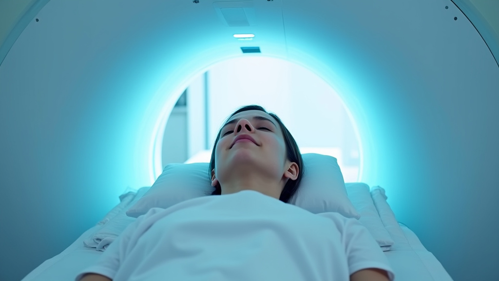 Salle de commande d'un centre IRM avec console de travail et écrans de visualisation des images