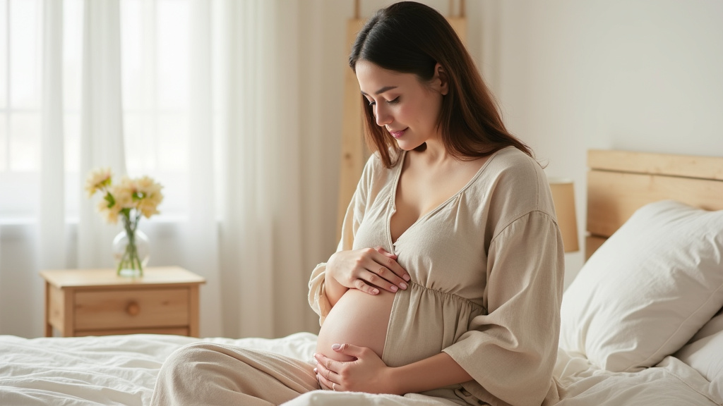 Future maman observant des pertes vaginales blanchâtres dans sa main