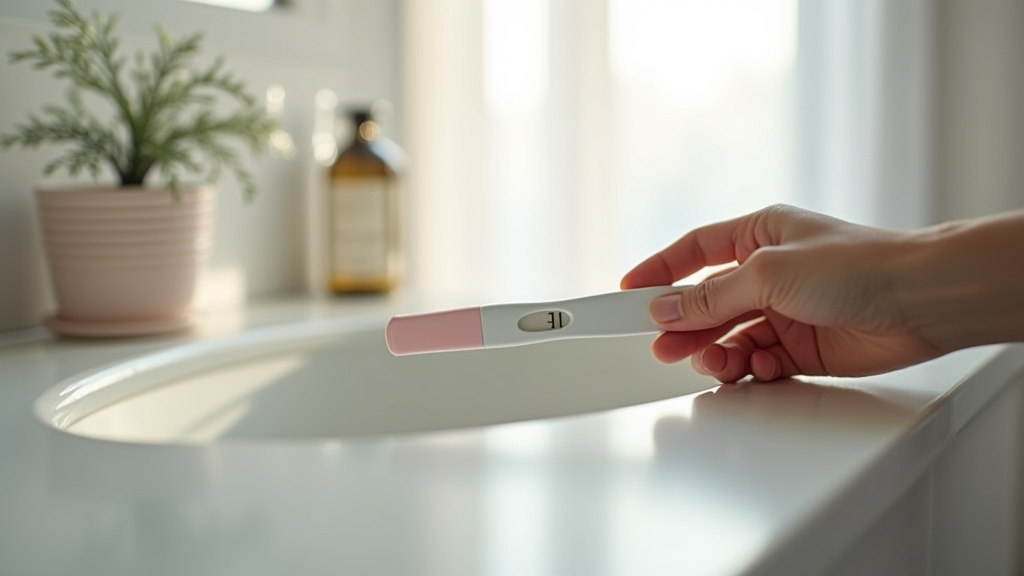 Femme tenant un test de grossesse positif avec sourire de soulagement